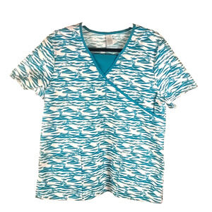 Scrubs By Nick And Sarah Women's Top Size M Butterfly Wind Green Pink